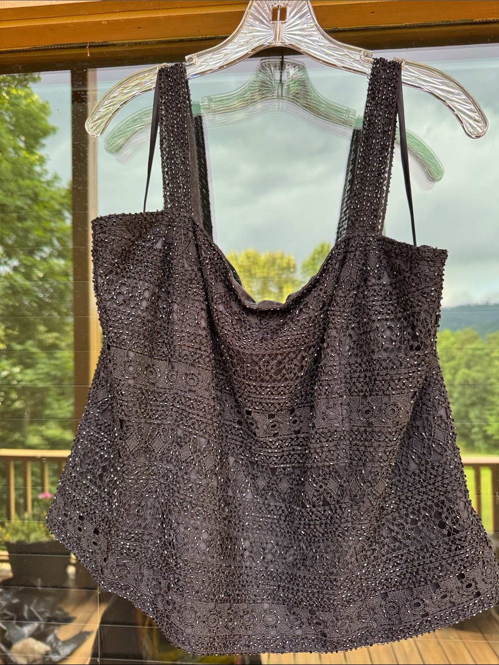 Vintage Embroidered Black Beaded Tank Top